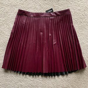 Wine High Waisted Pleated Vegan Leather Mini Skirt